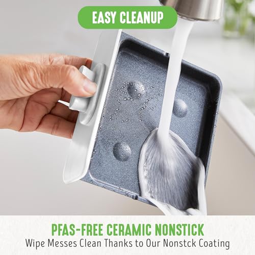3-in-1 Breakfast Maker Station, Healthy Ceramic Nonstick Dual Griddles for Eggs Meat Sausage Bacon Pancakes and Breakfast Sandwiches, 2 Slice Toast Drawer, Easy-to-use Timer, White (White / 11" Breakfast Maker / Breakfast Maker)