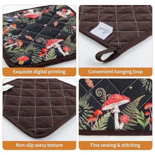 Mushroom Oven Mitts and Pot Holders Set (Mushroom / Oven Mitt x2 & Pot Holder x2)