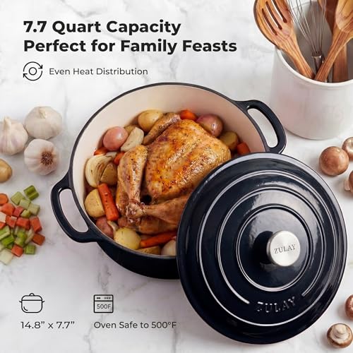 7.7 Quart Enameled Cast Iron Dutch Oven Pot with Lid (Black / 7.7 Quart)