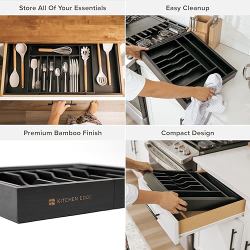 Silverware & Utensil Drawer Organizer (Black Bamboo / From 18" to 33" Wide)