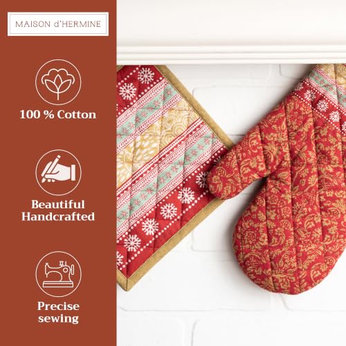100% Cotton Oven Mitt & Pot Holder Set (067 - Sofia / 7.5" x 13" & 8" x 8" (Oven Mitt & Pot Holder))