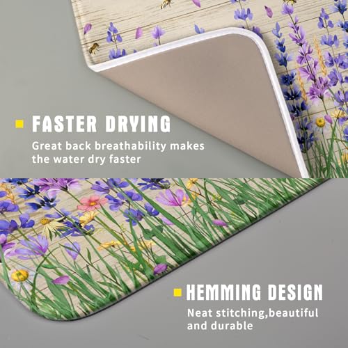 Lavender Floral Dish Drying Mat 16x18 inch Spring Summer Flower Decorative Fast Dry Dishes Drainer Mats Reversible Washable Dish Rack Pad (Lavender Floral / 16" x 18")