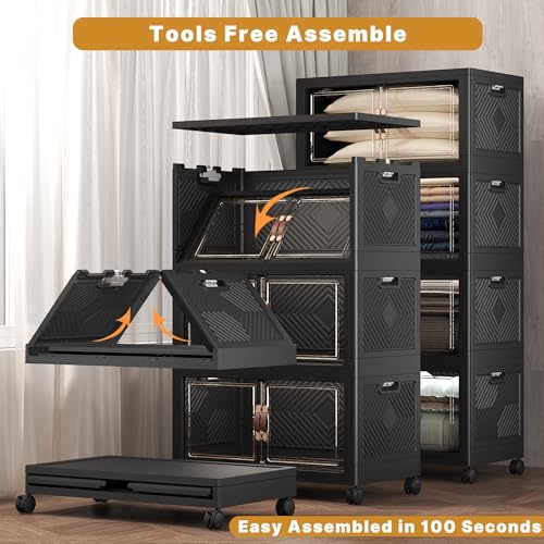 672QT Stackable Storage Bins with Lids (Black / 29.5"L)