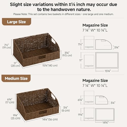 Pantry Baskets for Organizing (Dark Brown(Paper Rope) / 15¾"L x 11"W x 7½"H + 14¼"L x 9¾"W x 6¾"H)