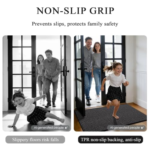 Waffle Door Mat Indoor Entrance (Black Waffle / 32" x 20" (Rectangular))