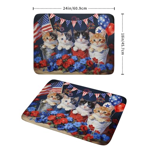 4th of July Drying Mat for Kitchen Counter 18 X 24 in Patriotic Printed Dish Drying Pad (Patriotic Cat Blue / 24" x 18")