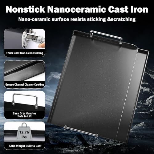 17 x 13 Inch Cast Iron NanoCeramic Griddle for Gas Grills (17" x 13" x 2.6")