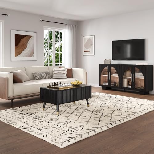 Black Lift Top Coffee Table with Storage for Living Room (Solid Black)
