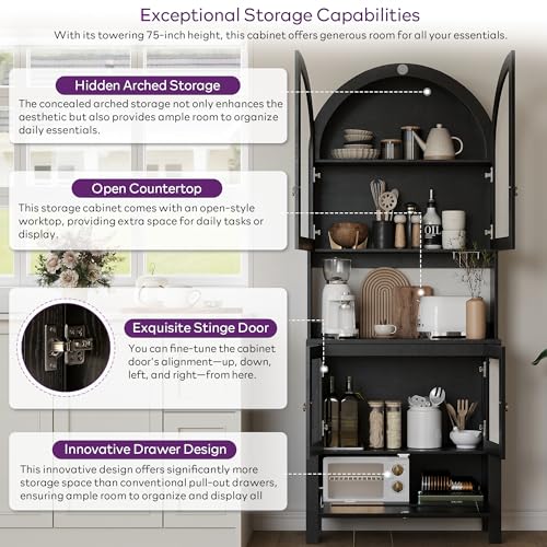 75'' Tall Arched Pantry Cabinet (75'' / Black)