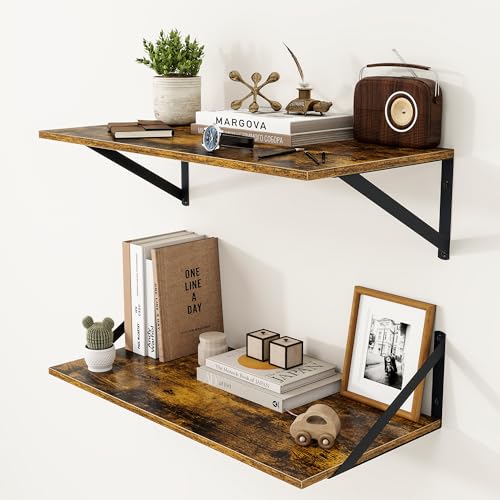 24W x 12D Deep Floating Shelves Set of 2 Rustic Brown (Rustic Brown With Black Metal Bracket / 24wx12dx5.8h)