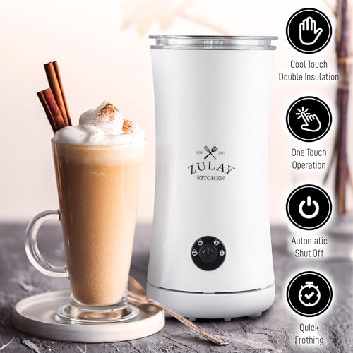 Zulay 4-in-1 Milk Frother and Steamer - Automatic Hot and Cold Foam Maker with Auto Shut Off & Temperature Control for Coffee, Latte, Cappuccino, Hot Chocolate - White (Clear White / Frother Steamer)