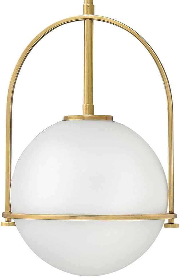 Hinkley Somerset Small Pendant Light, Etched Opal Glass Modern Globe Shade, Adjustable Height, Sloped Ceiling Compatible, Vintage-Inspired Metal Yoke Frame, Dry Rated, Heritage Brass Finish