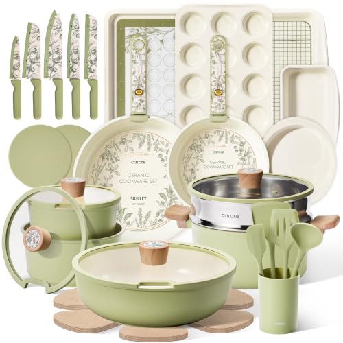 42pcs Ceramic Cookware Set (Green / 42 Piece)