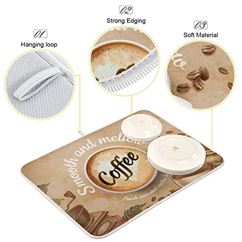 Super Absorbent Dish Drying Mat (Coffee Cup Retro Brown / 18" x 24")