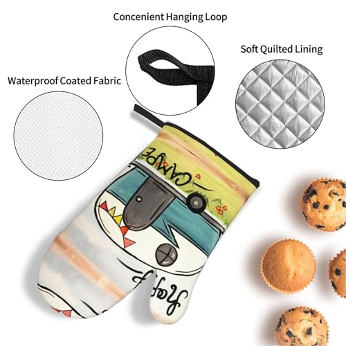Happy Camper Oven Mitts and Pot Holders Sets of 4 (One Size / Happy Camper 1)