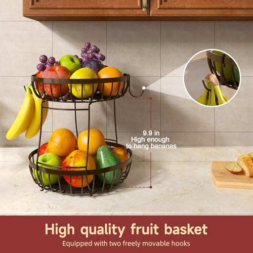 2 Tier Fruit Bowl for Kitchen Counter (Brown / 2 Tier Extra Large)