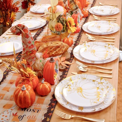 60PCS Thanksgiving Plates & Gold Pumpkin Plates (60 Count)