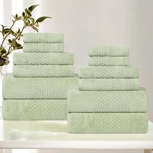 Playa Zero Twist Cotton Medium Weight Towels (12 Piece Towel Set / Green)