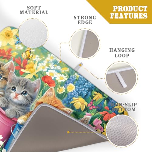 Lovely Cat Drying Mat for Kitchen Counter Colorful Flower Absorbent Coffee Bar Mat 18 X 24 (colorful Lovely Cat / 24" x 18")