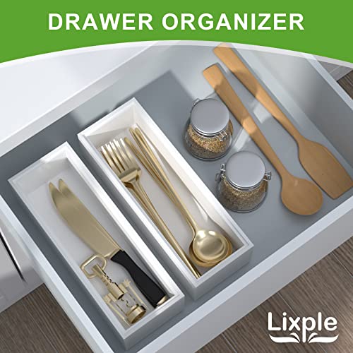 Bamboo Kitchen Drawer Organizer (9 x 3 x 2 Inch / White)