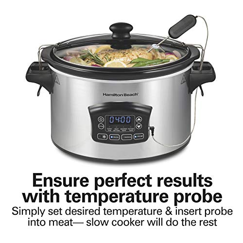 Portable 6 Quart Set & Forget Programmable Slow Cooker (Defrost, Silver)