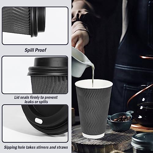 500 Pack 16 oz Insulated Disposable Coffee Cups With Lids (Gray / 16OZ-500Pack)