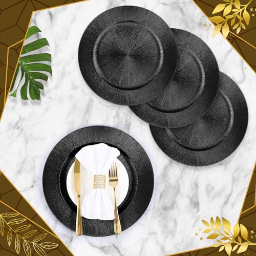50 Pcs Charger Plates Bulk (Modern Style / Black)