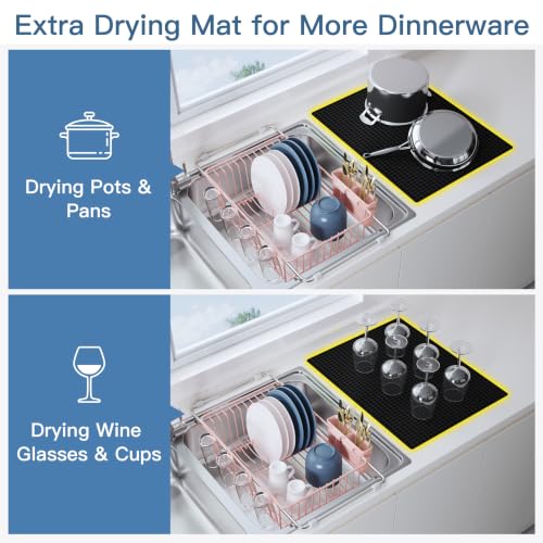 Pink Dish Drying Rack in Sink with Mat (Pink / For 12"-30"w Sink, with Mat)