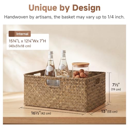 Extra Large Wicker Baskets for Organizing (Brown (Seagrass) / 16½"L x 13"W x 7½"H)