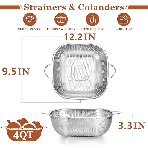 4QT Square Stainless Steel Colander (4QT)