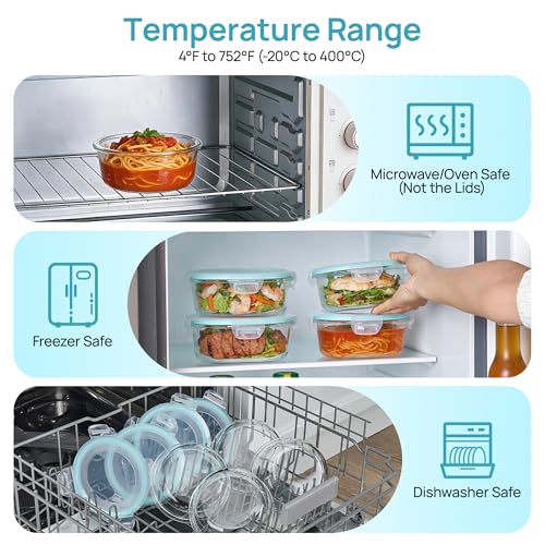 5Pack 22oz Glass Storage Containers with Lids (Green / 22oz-Round)