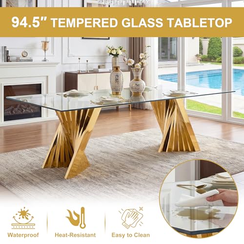 94" Modern Glass Gold Dining Table for 8 (Gold-94" Dining Table)