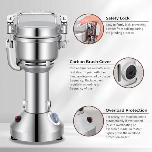 Grain Mill 150g Commercial Spice Grinder Electric 650W Stainless Steel Pulverizer Dry Grinder for Grinding Wheat (150G)