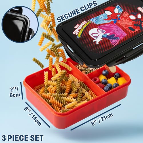 Marvel Spidey and His Amazing Friends Boys Lunch Box 3Pc Set (Black/Multi Spidey)