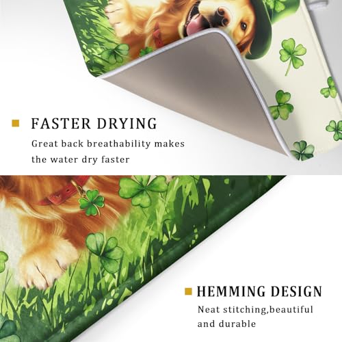 St Patrick's Day Dog Dish Drying Mat 18x24 inch Green Shamrock Dishes Pad Absorbent Microfiber Dish Drainer Mat for Kitchen Counter Coffee (Shamrock Dog / 18 x 24 inch)