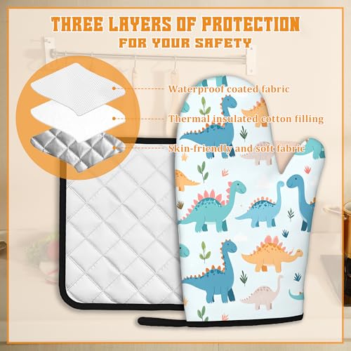 Cute Dinosaur Oven Mitts and Pot Holders (4 Count)