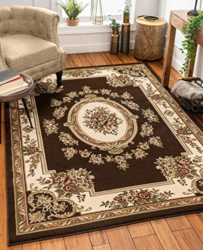 Timeless Collection Le Petit Palais Brown 3x5 Luxurious Traditional French Aubusson Medallion Oriental Area Rug Perfect for Living Room Bedroom or Dining Room Easy (3'11" x 5'3" (Rectangular) / Brown)