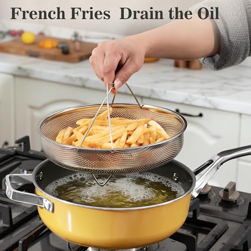 10-in-1 Yellow Ceramic Nonstick Deep Saute Pan Set With Steamer & Lid, 4QT (Yellow)