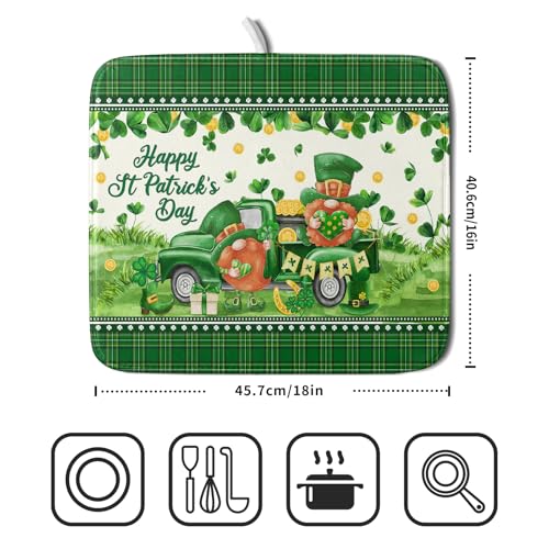Shamrock Truck Dish Drying Mat Buffalo Check Dish Drainer Mat 16x18 inch Reversible Microfiber Quick Dry Rack Pad for Kitchen Counter Sink (Shamrock Truck Plaid / 16" x 18")