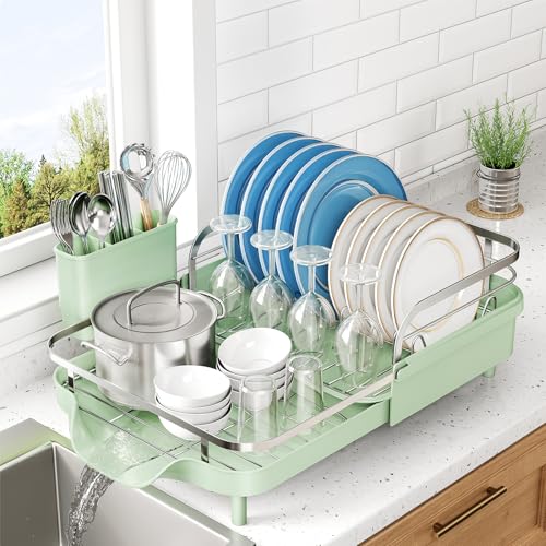 Expandable Dish Drying Rack for Kitchen Counter (Green)