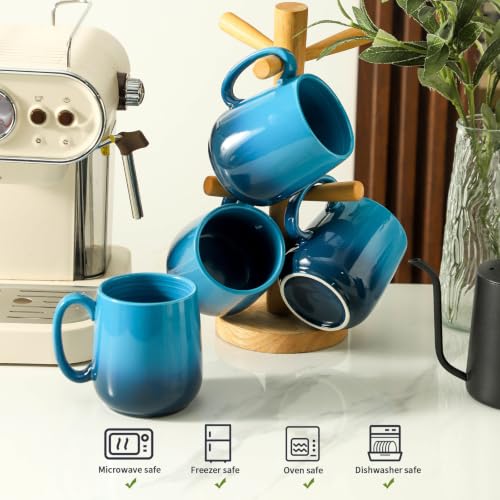 15oz Large Ceramic Mug Set (GradationBlue / Set of 4)