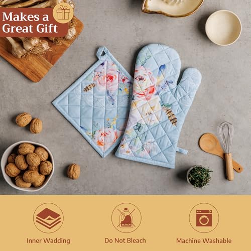 Pot Holders 100% Cotton Potholders (077 - Ibiza - Blue / 8" x 8" (Pot Holder Pack of 2))
