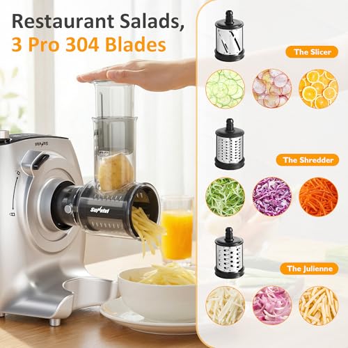 4-in-1 Multifunctional Stand Mixer, Electric Dough Mixer with 5.3 Quart Stainless Steel Bowl, Electric Stand Mixer for Baking & Home Cooking, with Meat Grinder, Juice Blender & Salad Maker (Silver)