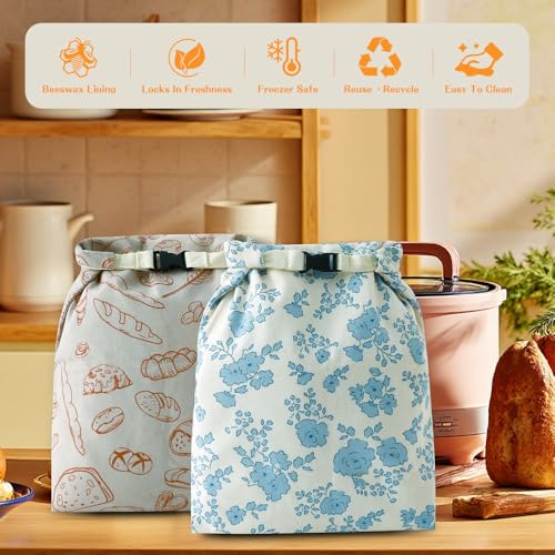 Beeswax Bread Bags for Homemade bread (Blue & Apricot)