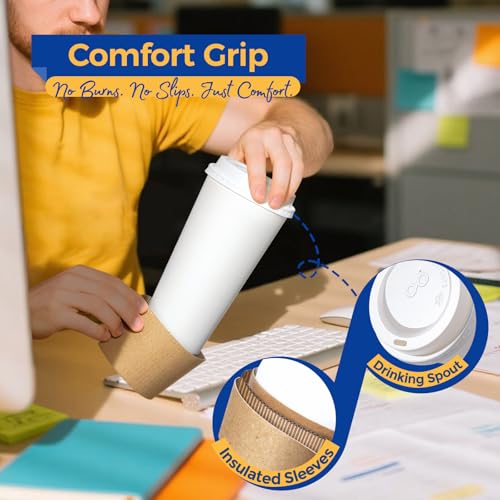 100 Pack 24 oz Disposable Coffee Cups with Lids (24 oz / Classic)