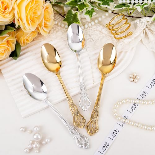 30PCS Silver Plastic Spoons 8.1inch Vintage Soup Spoons for Dinners (30-Silver / Spoons)