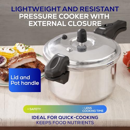 4.75 Quart / 4.5 Liter) Olla de Presion, Aluminum Pressure Pot with 6 Safety Systems, Compact 4–5 Serving Stovetop Cooker, Pressure Cooker made in Colombia, 25-Year Warranty