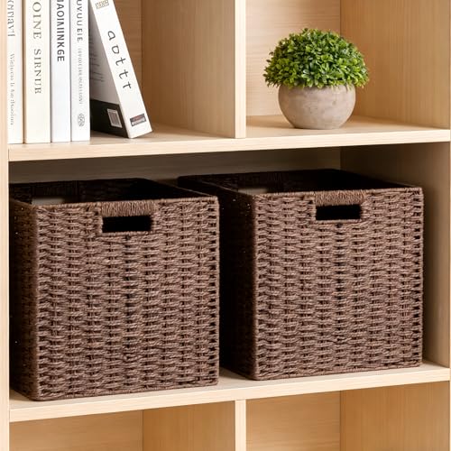 2 Pack Wicker Basket (Cube-2pack 11"×11"×10.5" / Dark Brown)