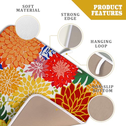 Modern Floral Dish Drying Mat 16x18 in Multicolored Tropical Drying Pad for Kitchen Counter (Modern Florals Colorful / 18" x 16")
