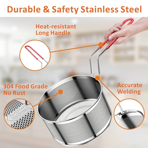 Deep Fryer Basket 304 Stainless Steel for Frying French Fries Cooking (7.8'' Deep Fry Basket)